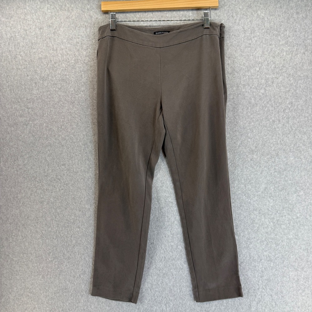 Eileen Fisher Ankle Pants Silk‎ Blend Stretch Casual Slim Trousers Gray Size 8